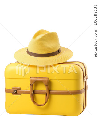 Suitcase with summer hat isolated 106298539
