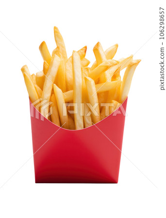 Fries inside a red bag isolated Fries inside a red bag isolated 106298657