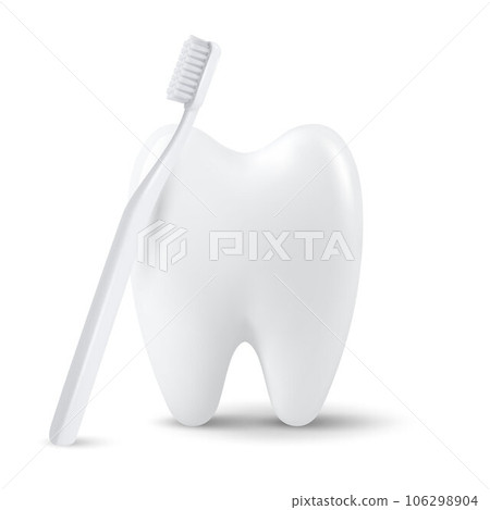 Vector 3d Realistic Tooth with Toothbrush Isolated on White Background. Medical Dentist Design Template, Clipart. Dental Health Concept Vector 3d Realistic Tooth with Toothbrush Isolated on White Background. Medical Dentist Design Template, Clipart. Dental Health Concept 106298904