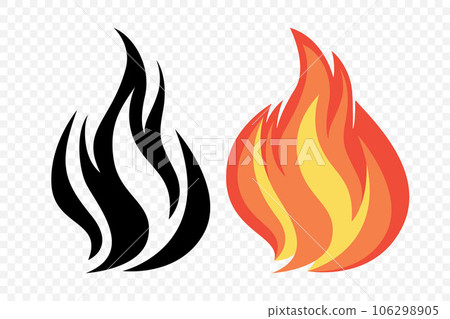 Flat Vector Fire Flame Icon Set. Campfire Shape Sign, Isolated. Bonfire Collection. Vector Illustration 106298905