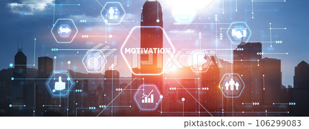 Motivation finance development concept. Achieving any goals. City background Motivation finance development concept. Achieving any goals. City background 106299083