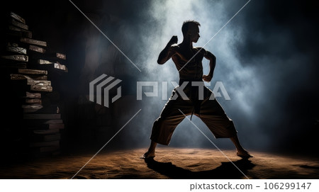 Athletic strong man on dark background. Martial arts athlete, AI Athletic strong man on dark background. Martial arts athlete, AI 106299147