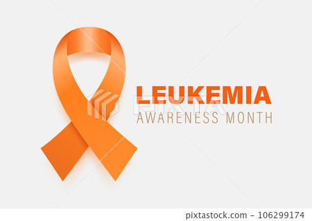 Leukemia, Blood Cancer Banner, Card, Placard with Vector 3d Realistic Orange Ribbon on White Background. Leukemia Cancer Awareness Month Symbol Closeup, September. World Leukemia Cancer Day Concept 106299174
