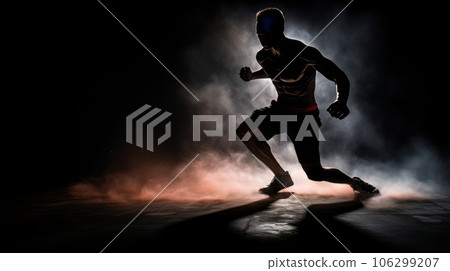 Athletic strong man on dark background. Martial arts athlete, AI Athletic strong man on dark background. Martial arts athlete, AI 106299207