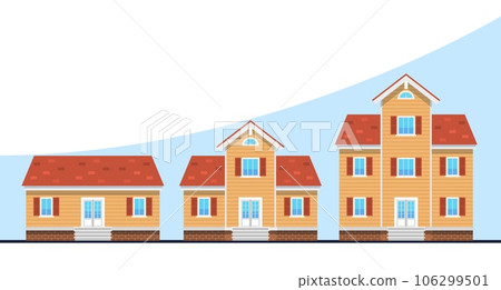 Concept of enlarging, expanding and improving property, buying bigger house. Real estate investment, mortgage loan for new apartment, construction business, vector cartoon flat illustration Concept of enlarging, expanding and improving property, buying bigger house. Real estate investment, mortgage loan for new apartment, construction business, vector cartoon flat illustration 106299501