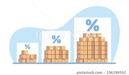 Concept of continuously increasing turnover, delivery of goods or products. Business growth, market development strategy, achievement financial plan, vector cartoon flat isolated illustration Concept of continuously increasing turnover, delivery of goods or products. Business growth, market development strategy, achievement financial plan, vector cartoon flat isolated illustration 106299502