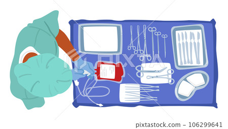 Nurse Character Wear Lab Coat Stands Ready With Surgical Tools, Assisting The Medical Team During Surgery 106299641