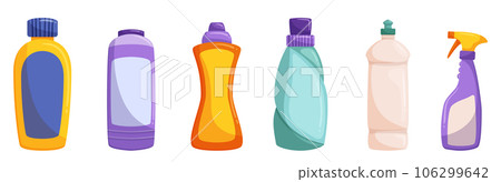 Detergent Bottles, Isolated Set Of Convenient Containers Holding Liquid Soap For Cleaning Clothes And Surfaces Detergent Bottles, Isolated Set Of Convenient Containers Holding Liquid Soap For Cleaning Clothes And Surfaces 106299642