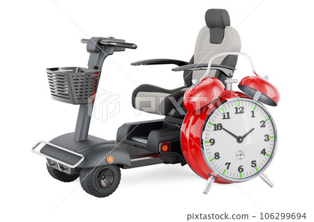 Powered mobility scooter with alarm clock, 3D rendering 106299694
