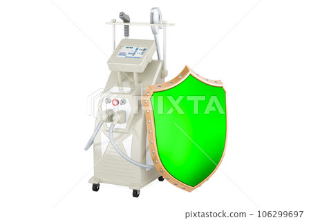 Professional Laser Tattoo Removal Machine with shield. 3D rendering Professional Laser Tattoo Removal Machine with shield. 3D rendering 106299697