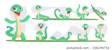 Cartoon iguana. Cute colored lizard exact vector pictures set Cartoon iguana. Cute colored lizard exact vector pictures set 106299758