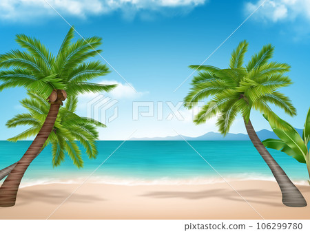 Beach background. Exotic relax place on the tropical beach decent vector realistic landscape 106299780