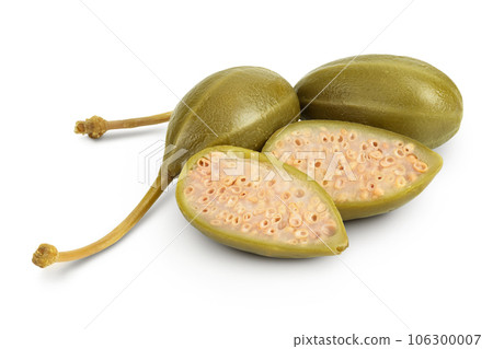 Capers isolated on white background. Pickled or canned capers. Capers isolated on white background. Pickled or canned capers. 106300007