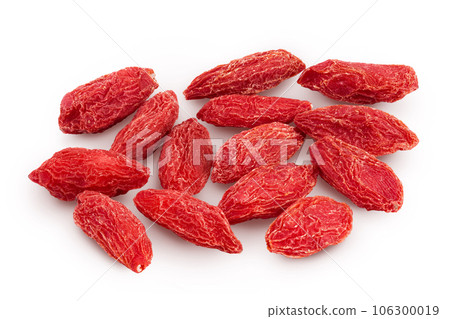Dried goji berries isolated on white background with full depth of field Dried goji berries isolated on white background with full depth of field 106300019