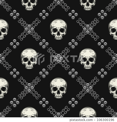Checkered pattern with human skulls, steel chains Checkered pattern with human skulls, steel chains 106300196