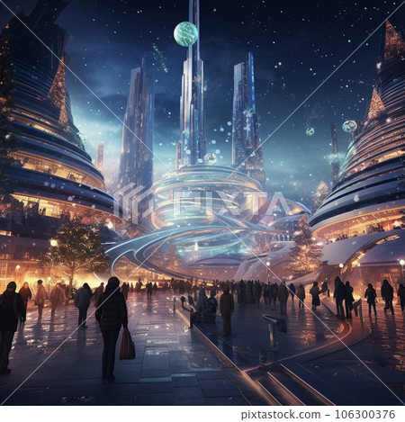 Celebrating the New Year in the city of the future Celebrating the New Year in the city of the future 106300376