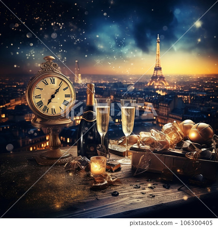 New Year's background. Waiting for a miracle and the stroke of the clock 106300405