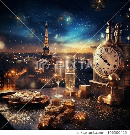 New Year's background. Waiting for a miracle and the stroke of the clock 106300413