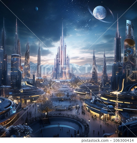 Celebrating the New Year in the city of the future 106300414