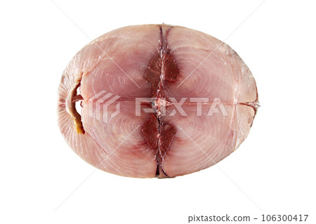 Albacore or thunnus alalunga or longfin tuna raw fish steak isolated on white 106300417