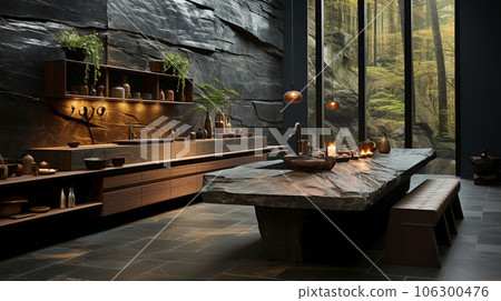 A luxurious desk in the library in a rich house. Dark tones A luxurious desk in the library in a rich house. Dark tones 106300476
