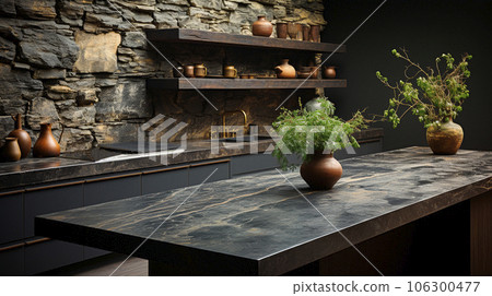 A luxurious desk in the library in a rich house. Dark tones A luxurious desk in the library in a rich house. Dark tones 106300477