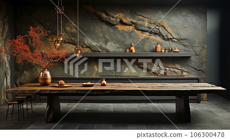 A luxurious desk in the library in a rich house. Dark tones A luxurious desk in the library in a rich house. Dark tones 106300478