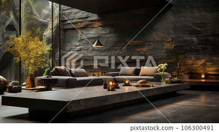 A luxurious desk in the library in a rich house. Dark tones A luxurious desk in the library in a rich house. Dark tones 106300491
