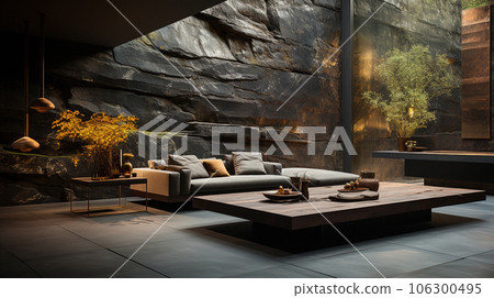 A luxurious desk in the library in a rich house. Dark tones A luxurious desk in the library in a rich house. Dark tones 106300495