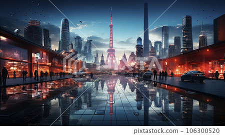Background of the future. 2024 year. of Technology, city, development. Panoramic view of the city Background of the future. 2024 year. of Technology, city, development. Panoramic view of the city 106300520