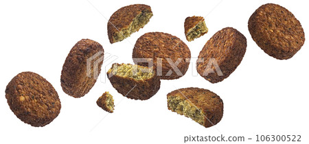 Vegetarian lentils burgers, healthy vegetable cutlets isolated on white background 106300522