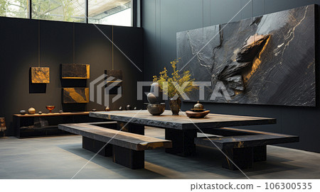 A luxurious desk in the library in a rich house. Dark tones 106300535