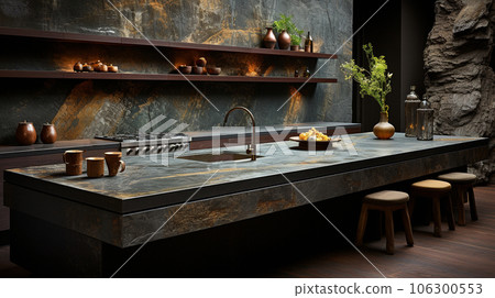 A luxurious desk in the library in a rich house. Dark tones A luxurious desk in the library in a rich house. Dark tones 106300553