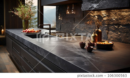A luxurious desk in the library in a rich house. Dark tones A luxurious desk in the library in a rich house. Dark tones 106300563