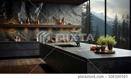 A luxurious desk in the library in a rich house. Dark tones 106300565