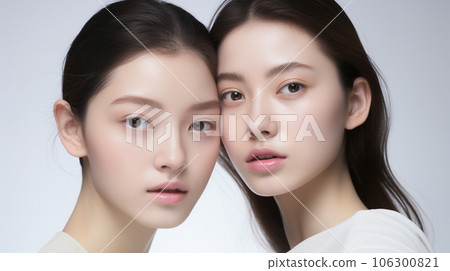 Portrait of twin models with a sense of transparency 106300821