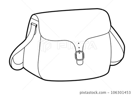 Bag Saddle silhouette crossbody. Fashion accessory technical illustration. Vector satchel front 3-4 view for Men, women, Bag Saddle silhouette crossbody. Fashion accessory technical illustration. Vector satchel front 3-4 view for Men, women, 106301453
