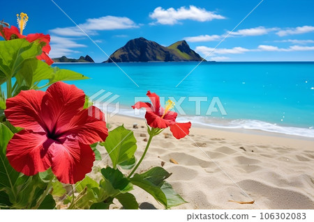 翠綠的大海和芙蓉 AI 生成的圖像 106302083