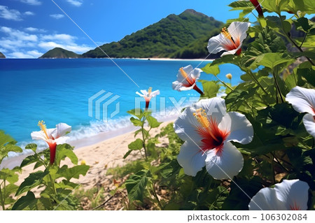 翠綠的大海和芙蓉 AI 生成的圖像 106302084