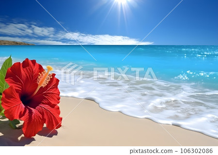 翠綠的大海和芙蓉 AI 生成的圖像 106302086