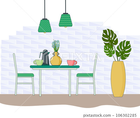 Dining room interior. Vector flat illustration. Dining room interior. Vector flat illustration. 106302285