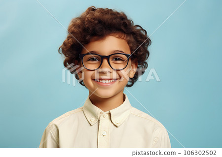 School pupil, Arab boy in glasses on background with copy space, back to school concept School pupil, Arab boy in glasses on background with copy space, back to school concept 106302502