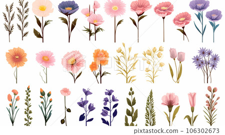 A reference sheet with a wide variety of flower icons A reference sheet with a wide variety of flower icons 106302673