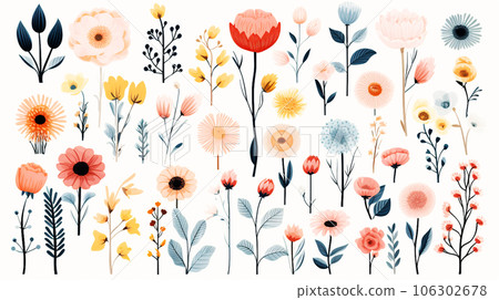 A reference sheet with a wide variety of flower icons 106302678