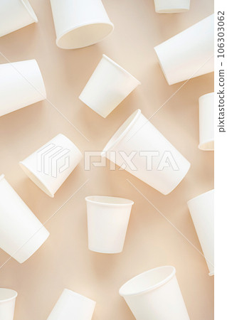 Cardboard cups for coffee or tea flat lay on neutral background. Cardboard cups for coffee or tea flat lay on neutral background. 106303062