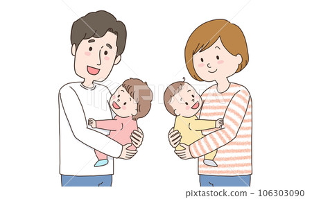 爸爸抱寶寶和媽媽抱寶寶上半身插畫 106303090