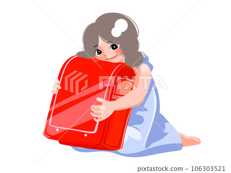 一個女孩小心地拿著她的書包 一個女孩小心地拿著她的書包 106303521