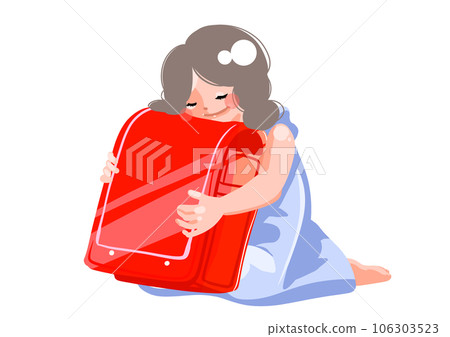 一個女孩小心地拿著她的書包 106303523