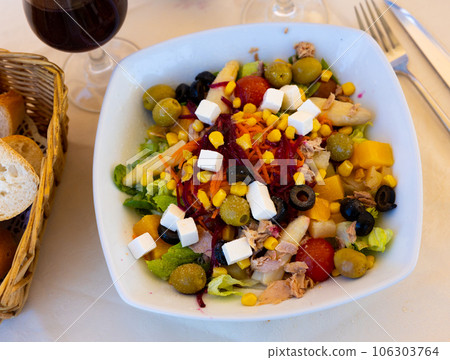 Mediterranean salad served on plate Mediterranean salad served on plate 106303764