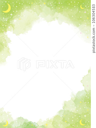 用閃光和新月垂直裝飾的黃綠色水彩框架 106304583